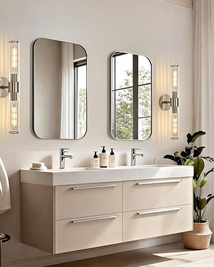 Bathroom Vanity Light Fixtures, Nickel Wall Sconces in Threaded Glass, Modern Wall Light for Bathroom Living Room Bedroom, Hallway