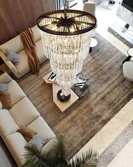 Large Chandelier for High Ceiling Black Ceiling Lighting Fixture Modern Dining Room Chandeliers for Foyer Entryway Living Room H49’’