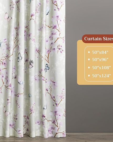 Maison d'Hermine Curtains for Living Room 100% Cotton 96 inch Length One Panel Window Toile Curtains for Bedroom with Loop & Rod Pockets - Blossom in Spring - Lavender, 50" W x 96" L