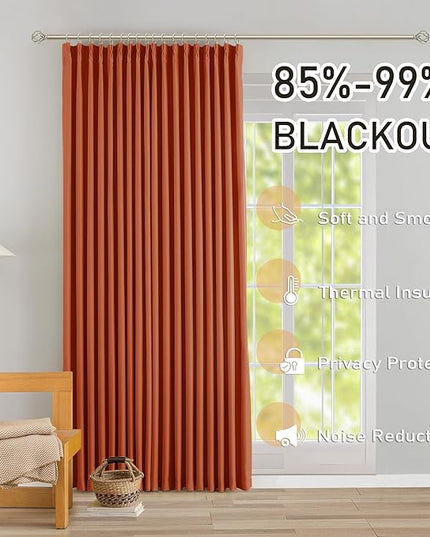 DONREN Burnt Orange Pinch Pleated Blackout Curtains with Hooks - 94 inch Length Room Darkening Thermal Insulated Window Curtain Panels for Living Room Bedroom 2 Panel 40" Wx94 L