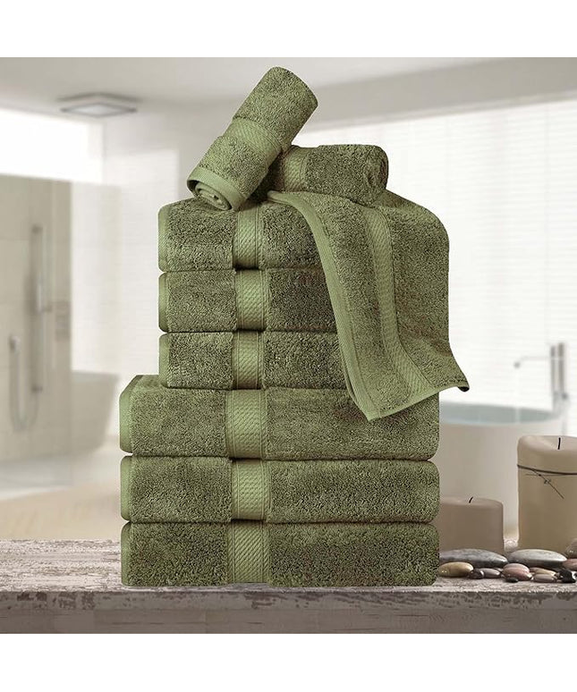 Superior Egyptian Cotton Pile 9 Piece Towel Set, Includes 3 Bath, 3 Hand, 3 Face Towels/Washcloths, Ultra Soft Luxury Towels, Thick Plush Essentials, Guest Bath, Spa, Hotel Bathroom, Forest Green