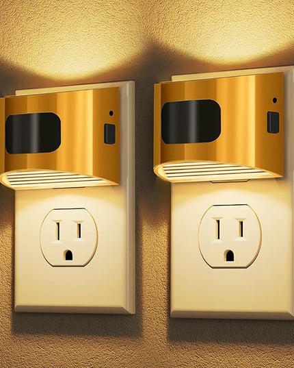 DORESshop LED Night Light[2 Pack], Night Lights Plug into Wall, 3 Mode Plug in Night Light with Motion Sensor, Dusk to Dawn Sensor, Nightlights for Adults, Bedroom, Bathroom, Hallway, Golden Cover
