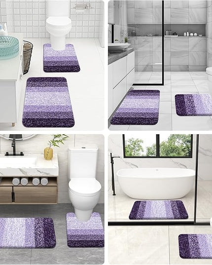 OLANLY Bathroom Rug Set 2 Piece, Soft Absorbent Microfiber Bath Mats and U-Shaped Contour Toilet Rug, Non-Slip, Machine Wash Dry, Plush Shaggy Bath Mats for Bathroom (24"x16"+24"x20", Violet)