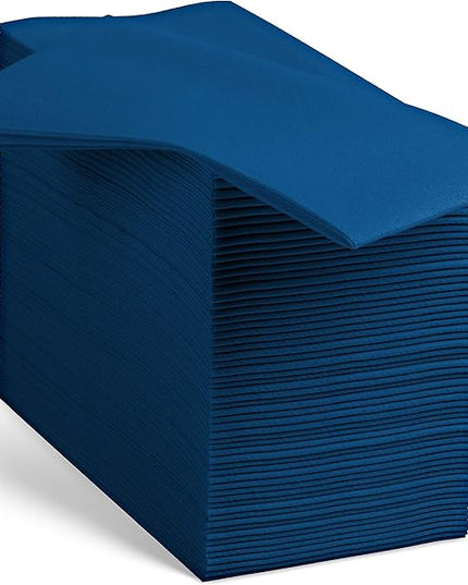 100 Linen-Feel Colored Paper Napkins - Decorative Cloth-Like Dark Blue Dinner Napkins - Soft And Absorbent. For Kitchen, Party, Wedding, Bathroom Or Any Occasion. (Pack of 100)