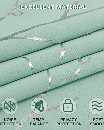 BUHUA Branches Tree Print Blackout Curtains for Living Room Darkening Curtains Print Pattern Light Blocking Curtains for Bedroom 52W×95L Aqua 2 Panels