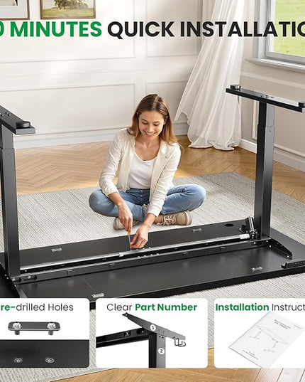 SIAGO Electric Standing Desk Adjustable - 60x28 Inch Sit Stand Desk with 1 Inch Thick Tabletop, Double Beam Frame, 3 Memory Height Adjustment, Cable Management for Home Office