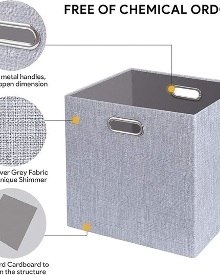 11 Inch Cube Storage Bins for Organization, Fabric Storage Cubes Closet Storage Bins for Cube Organizer, Thick and Heavy Duty Storage Baskets for Shelves, 4pcs, Sliver Grey