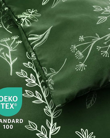 MUXHOMO Dark Green Cal King Comforter Set, Elegant Floral Print Bed in a Bag 7 Pieces, Ultra Soft & Breathable Reversible Botanical Pattern Bedding Set with Comforter, Sheets, Pillowcases, and Shams