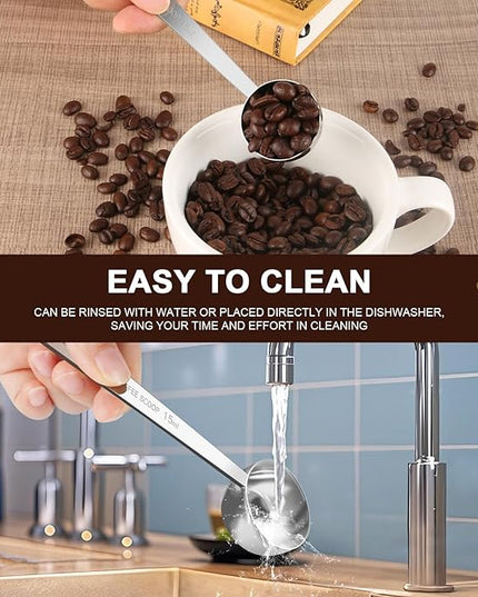Coffee Scoop Set, Tablespoon Scoop 2 Pc Set (1 Tbsp & 2 Tbsp), Stainless Steel Measuring Spoons for Ground Coffee with Long Handles, for Tea, Sugar, or Flour
