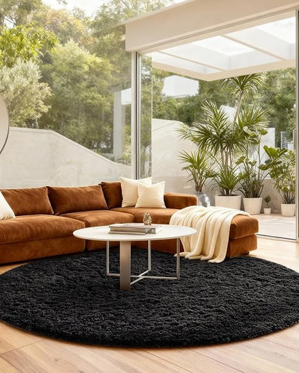 Ophanie Round Rug 7Ft Black Circle Area Rug, Room Decor for Men, Fluffy Fuzzy Bedroom Carpet, Plush Soft Shaggy Living Room Rugs for Kids Home Decor Aesthetic, Nursery