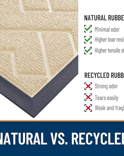 OLANLY Front Door Mat Indoor Outdoor Entrance, Waterproof All-Season, All-Weather Doormat, Sturdy Natural Rubber, Low Profile, Easy Clean Patio Porch Entryway Mat, Herringbone Brick (Beige, 47x17)