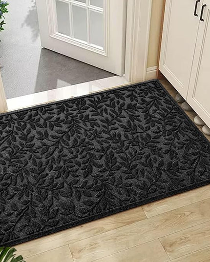 Bulijojo Sturdy Front Entrance Doormats,Durable Heavy Duty Welcome Mat,Thick Absorbent Natural Rubber Non Slip Mat,Easy Clean Entryway Mat Leaves Black, 47" x 32"