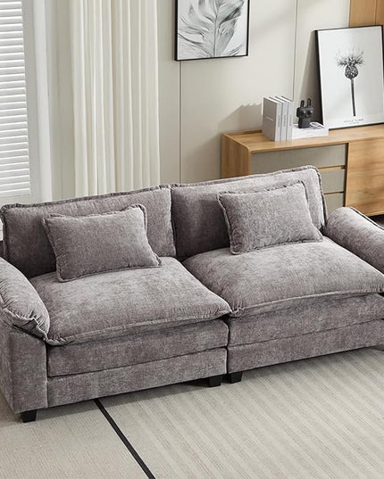 86" Modular Sectional Sofa, Comfy Cloud Couch Sectional Sofa with Ottoman, Chenille Sofa Sleeper Deep Seat Sofa with Throw Pillows for Living Room (Light Gray, 86"- Loveseat)