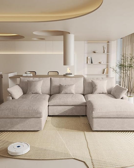 Cloud Couch Modular Sectional Sofa,119.29" U Shaped Couch, Oversized Down Filled Convertible Wide Seater,3 Seater with 2 Ottomans for Living Room Set, Covers Washable&,Khaki