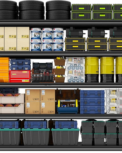 Storage Shelves, Garage Metal Shelving Unit, Adjustable, Double-Layer Column with Reinforced Ribs, Heavy-Duty, Capable of Bearing 600-3600 lbs (Black, 45''W*20''D*63''H, 5-Tier)