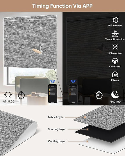 Kincmo Motorized Blinds with Remote,100% Blackout Motorized Roller Shades Work with Apple Homekit,Alexa,Google, Custom Electric Blinds with App,Voice Control (Aqua Waves Grey)