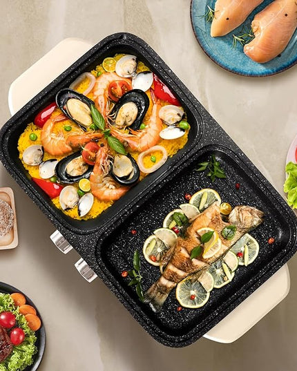 Food Party Hot Pot Electric Grill 2 in 1 Korean BBQ Grill Indoor Smokeless Hotpot Pot Electric Cooker Sahabu Shabu Pot Non Stick (Small)