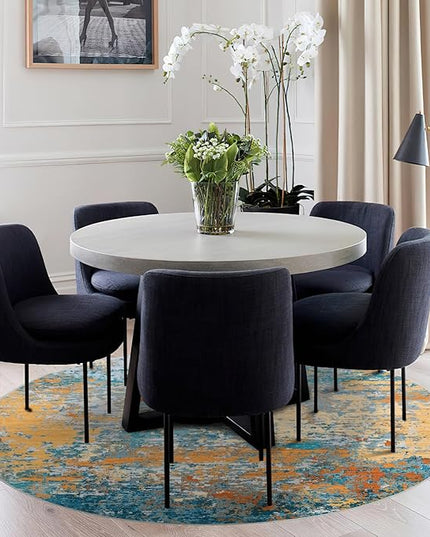 Modern Abstract 6x6 Round Area Rug Non Slip Non Shedding Rug Low Pile Stain Resistant for Bedroom Living Room Office Dining Room,Multi Color