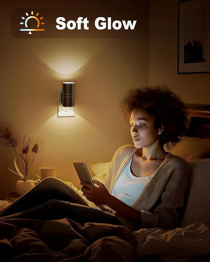 Night Lights Plug into Wall, Dimmable Night Light Plug in, Modern Night Lights with Dusk to Dawn Light Sensor, Soft White 3000K, 0-100LM Adjustable Brightness Nightlight for Hallway Bedroom, 4 Pack