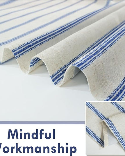 DriftAway Farmhouse Linen Blend Blackout Curtains 120 Inches Long for Bedroom Vertical Striped Printed Linen Curtains Thermal Insulated Lined Treatments for Living Room 2 Panels W52 x L120 Linen Navy