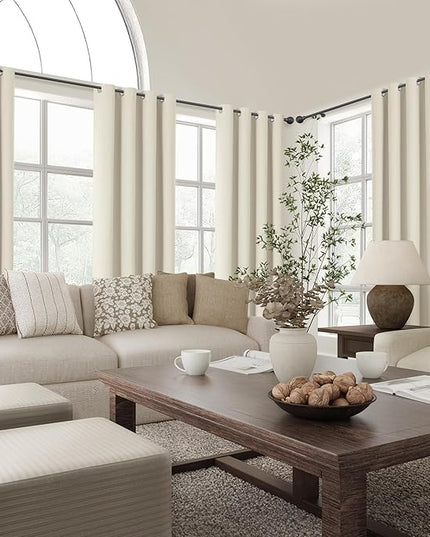 ChrisDowa 100% Blackout Birch Solid Curtains 108 Inches Long 2 Panels for Bedroom Living Room,Farmhouse Room Darkening Thermal Insulated Soundproof Grommet Top Window Treatment Drapes,52x108