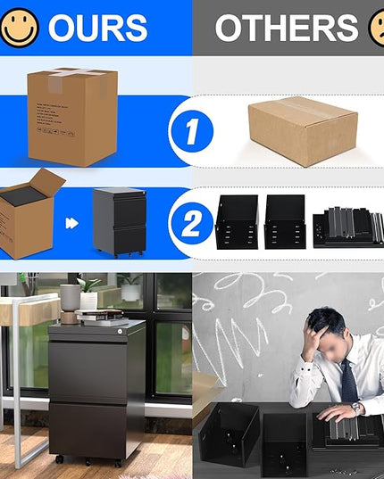 METAN 2 Drawer File Cabinet with Lock, Mobile Under Desk Filing Cabinet for Office Legal/Letter Size, Fully Assembled Except Wheels,Black