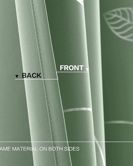 BUHUA Blackout Curtains Pairs 54 Inches Long Room Darkening Curtains with Shinny Silver Leaf Design for Sliding Glass Door 52W×54L Sage Green 1 Pair