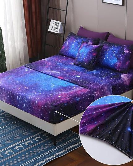 JQinHome Full Galaxy Purple Comforter Sets Blanket,8 Piece Bed in A Bag 3D Outer Space Themed Bedding, All-Season Reversible Quilted Duvet, for Children Boy Girl Teen Kids(Blue Purple)