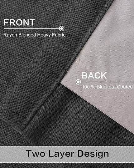 YZ HOME 90 Inch Pinch Pleated Linen Full Blackout Curtains 2 Pages for Living Room Natural Thick 100% Room Darkening Curtains Pinch Pleat Double Layer Drapes Drapes for Dining Bedroom, Dark Grey