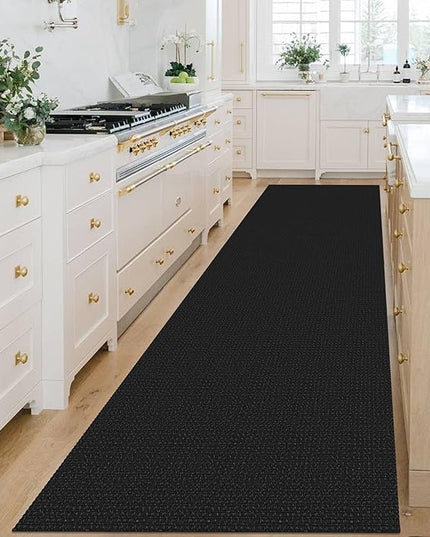 KOZYFLY Extra Long Runners for Hallways 3x14 ft Washable Kitchen Runner Non Slip Rubber Backed Hallway Rug Cotton Entryway Runner Rug Floor Carpet for Indoor Hall, Kitchen, Stair, Black/Dark Grey