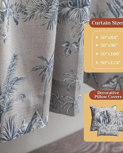 Maison d' Hermine Curtains for Living Room 100% Cotton 108 inch Length One Panel Light Filtering Toile Curtains for Bedroom Windows with Rod and Loop Pockets Drapes (Savana Jouy Blue, 50" W x 108" L)