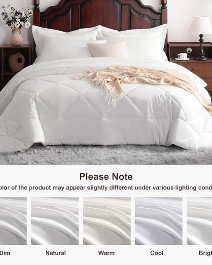 NTBAY Queen Comforter Set with Sheets, 7 Pieces Soft and Breathable Queen Bedding Set, Bed in a Bag, Down Alternative Comforter Set Solid Color All Season, Queen Bedding Set, White