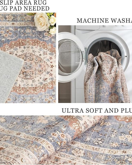 Beige Rug 3x5,Washable Area Rugs for Bedroom Living Room Kitchen Entryway,Small Boho Vintage Bohemian Farmhouse Distressed Oriental Non Slip Carpet