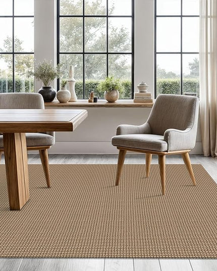 KOZYFLY Washable Area Rug 5x7 ft Rubber Backed Non Slip Rugs for Living Room Braided Cotton Bedroom Rug Woven Office Rugs Indoor Floor Carpets for Dining Bedroom Living Room, Tan/Orange/Brown