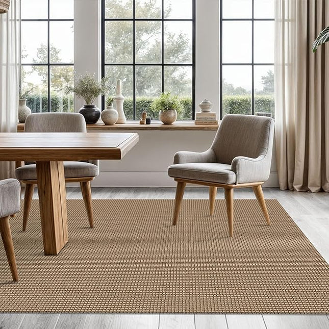 KOZYFLY Washable Area Rug 5x7 ft Rubber Backed Non Slip Rugs for Living Room Braided Cotton Bedroom Rug Woven Office Rugs Indoor Floor Carpets for Dining Bedroom Living Room, Tan/Orange/Brown
