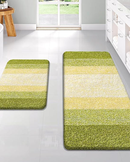OLANLY Bathroom Rug Set 2 Piece, Soft Absorbent Microfiber Bath Rug Set, Non-Slip, Machine Wash Dry, Plush Shaggy Bath Mats for Bathroom (47"x20"+24"x16", Olive Green)