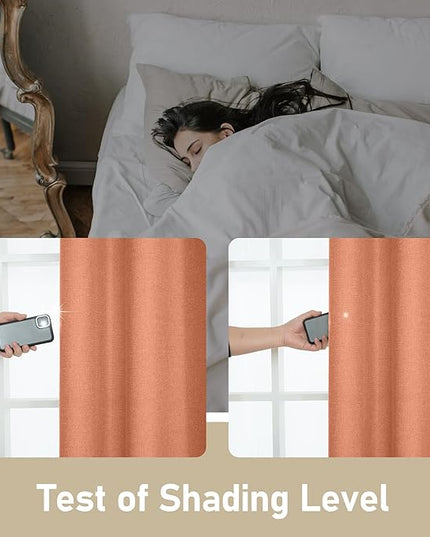 LAMIT Terracotta Linen Curtains for Living Room 84 inch Length 2 Panels, Linen Textured Thermal Insulated Curtains Privacy Grommet Fall Decor Drapes for Bedroom/Farmhouse, 2 Panels, W52 x L84