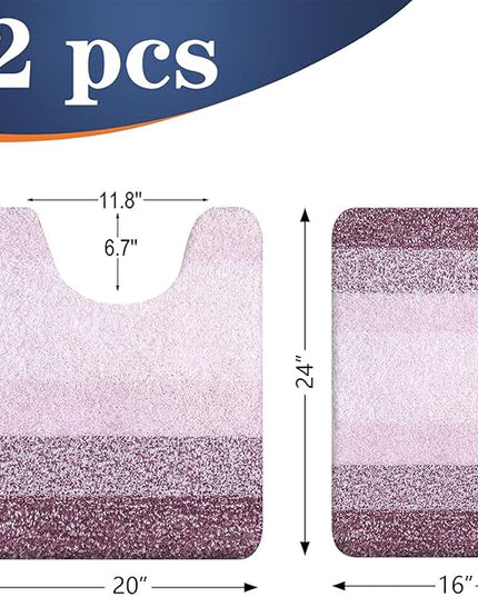 OLANLY Bathroom Rug Set 2 Piece, Soft Absorbent Microfiber Bath Mats and U-Shaped Contour Toilet Rug, Non-Slip, Machine Wash Dry, Plush Shaggy Bath Mats for Bathroom (24"x16"+24"x20", Mauve)