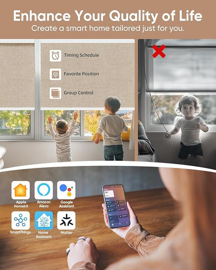 Kincmo Motorized Blinds with Remote,100% Blackout Motorized Roller Shades Work with Apple Homekit,Alexa,Google, Custom Electric Blinds with App,Voice Control (Linen Caramel)