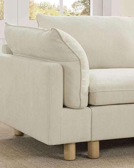 CHITA 127" Super Large Sectional Couches for Living Room, Modular Cloud Couch Sectional Sofa, Premium Fabric Couches, Down Filled, High Density Foam, Chenille in Cream, 3 Seater