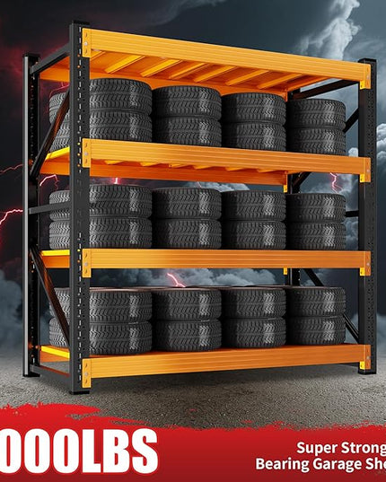 5000LBS Garage Shelving 59" W Garage Shelving Heavy Duty 4-Tier Metal Storage Shelves Adjustable Shelf Unit Storage Rack for Basement Supermarket Warehouse 59" W x 20" D x 78" H Black-Orange
