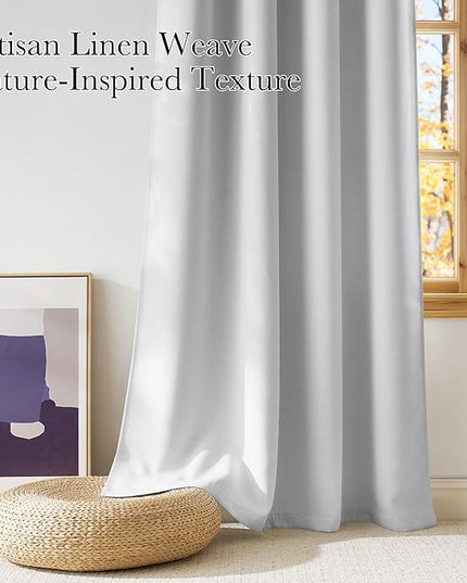 NICETOWN Faux Linen Greyish White Blackout Curtains 84 inches Long for Living Room - Privacy Panels for Bedroom, Modern Farmhouse Style Easy Care Grommet Top, 2 Panels, W52 by L84