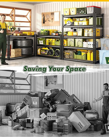 60.1" H Garage Storage Shelves 1990LBS Storage Shelves, 5 Tier Adjustable Metal Shelving, Garage Shelving for Storage, Basement, Warehouse, Pantry, Kitchen, 27.5" W x 11.9" D x 60.1" H, Black, 2 Pack