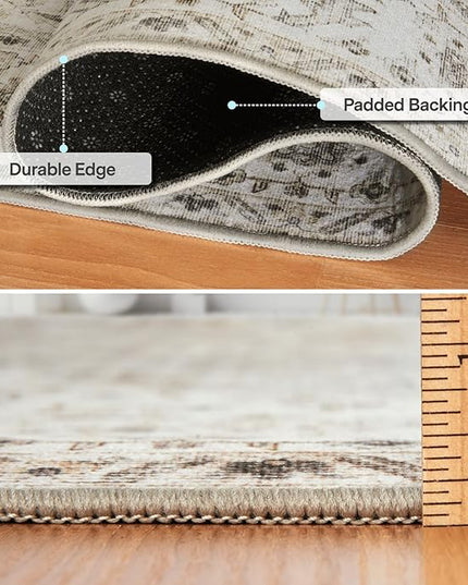 ReaLife Rugs Machine Washable Area Rug - Stain Resistant,Non-Shed - Eco-Friendly,Non-Slip, Family & Pet Friendly - Made from Premium Recycled Fiber - Vintage Bohemian Medallion - Beige Ivory, 3' x 5'