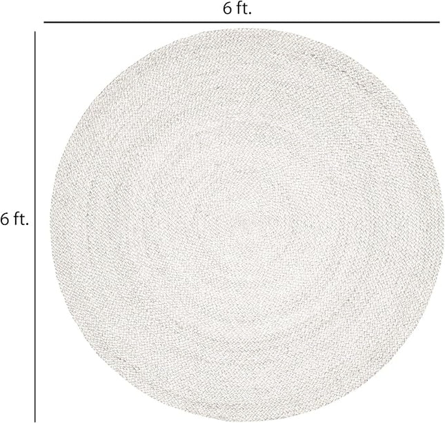 FRELISH DECOR Handwoven Jute Area Rug - Off-White Round Rustic Vintage Braided Reversible Rug - Eco Friendly Rug for Bedroom - Kitchen - Living Room - Farmhouse (6' Round - Off-White)