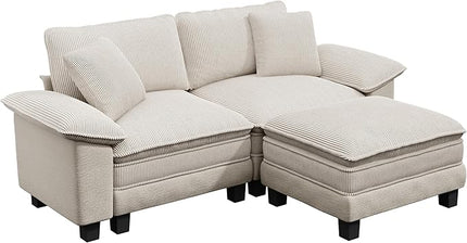 87-Inch L Shaped Sectional Sofa with Cloud Cushions, Deep Seat Modular Couch Set w/ 3 Seats & 1 Ottomans, Removable Arms, Chenille & Corduroy Upholstery for Living Room, Apartment - Beige