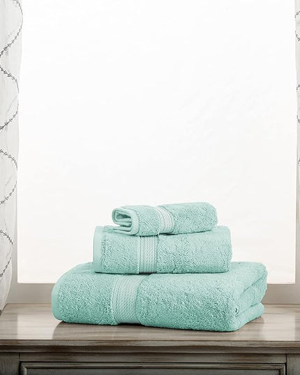 Superior Egyptian Cotton Pile 3 Piece Towel Set, Includes 1 Bath, 1 Hand, 1 Face Towel/Washcloth, Ultra Soft Luxury Towels, Thick Plush Essentials, Guest Bath, Spa, Hotel Bathroom, Sea Foam