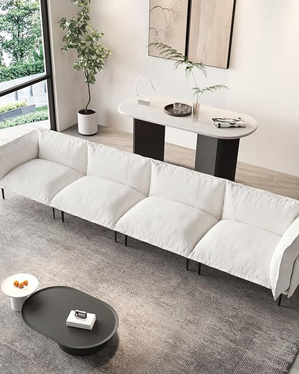 WJShome Sectional Couches for Living Room, Velvet 147" Modern 4 Seater Sofa with Removable Cushions Comfort Deep Seat ForApartment, 8" High Metal Legs, Easy to Clean, Beige