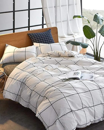Houseri Plaid Black and White Comforter Set Queen Buffalo Checkered Bedding Comforters Queen Size for Teen Boys Girls Preppy White Grid Queen Soft Dorm Comforter Women Men Gingham Bedding Sets Queen