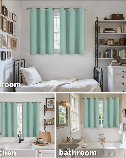 YoungsTex Short Blackout Curtains 45 Inches Long for Kitchen Window - Small Thermal Insulated with Grommet Room Darkening Drapes for Cafe Bedroom, Sage Green, 2 Panels, 34 x 45 Inch
